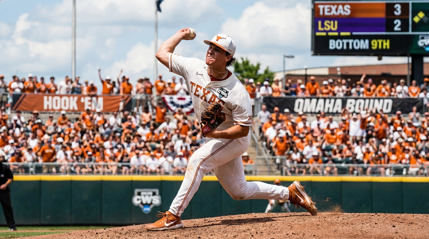 A college baseball pitcher winding up on the mound during a game in a packed stadium.