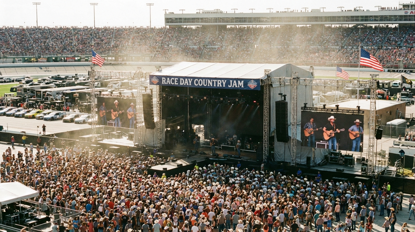 Miranda Lambert performing on stage at the Daytona International Speedway during the day