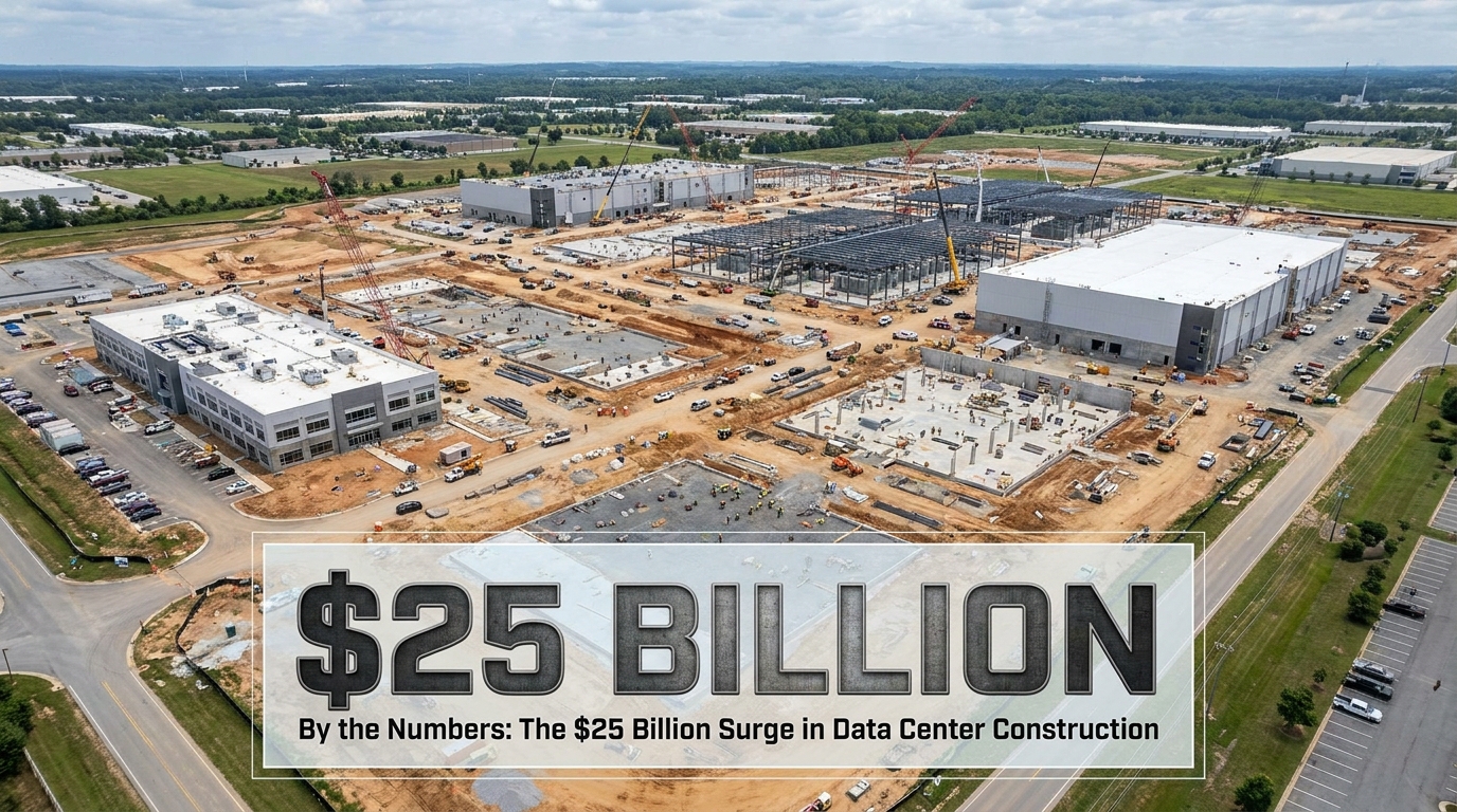 large scale data center construction site aerial drone photography