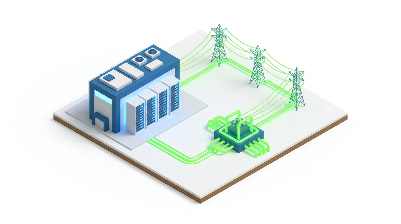 Isometric 3D illustration of an industrial land parcel featuring a modern