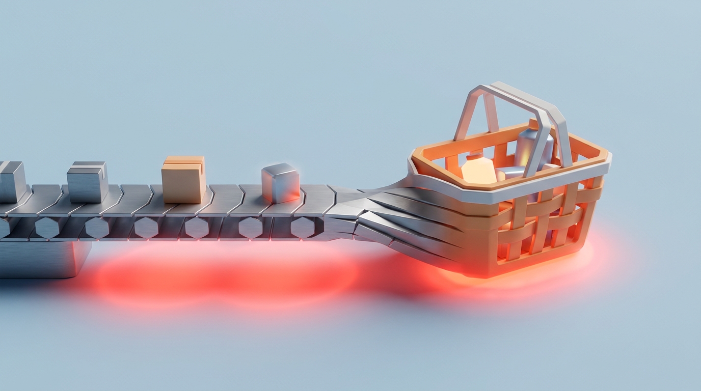 3D illustration of a factory conveyor belt seamlessly transforming into a