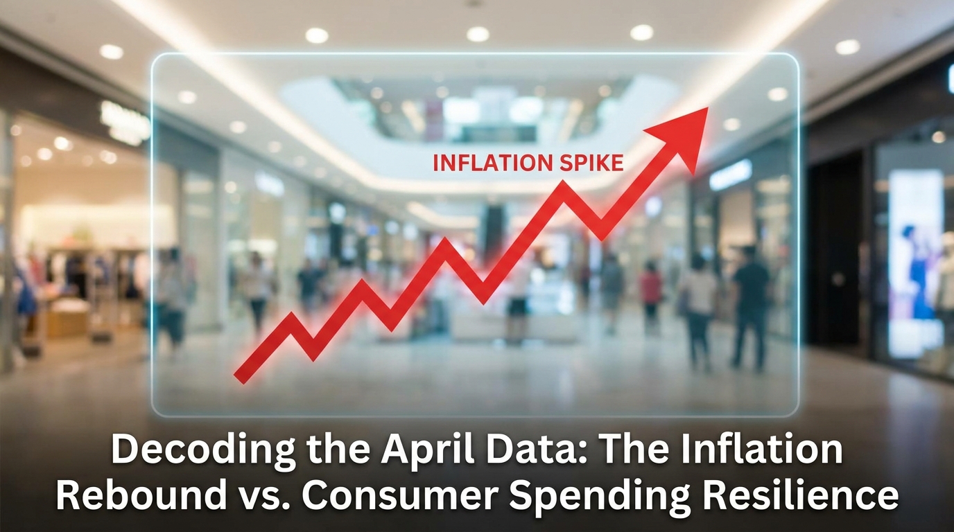 Abstract financial line chart showing a sharp upward spike in red, symbolizing inflation, over a blurred...