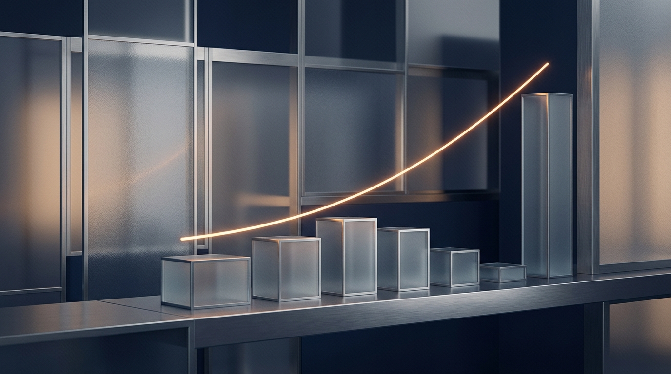 3D conceptual rendering of an upward-sloping bond yield curve beside geometric valuation blocks.